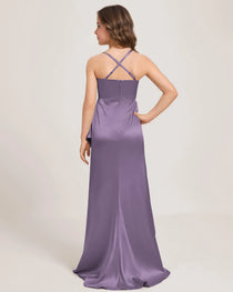 Dideyttawl Girls Formal Dress with Slit Ruffles Satin  Formal Gowns for Girls