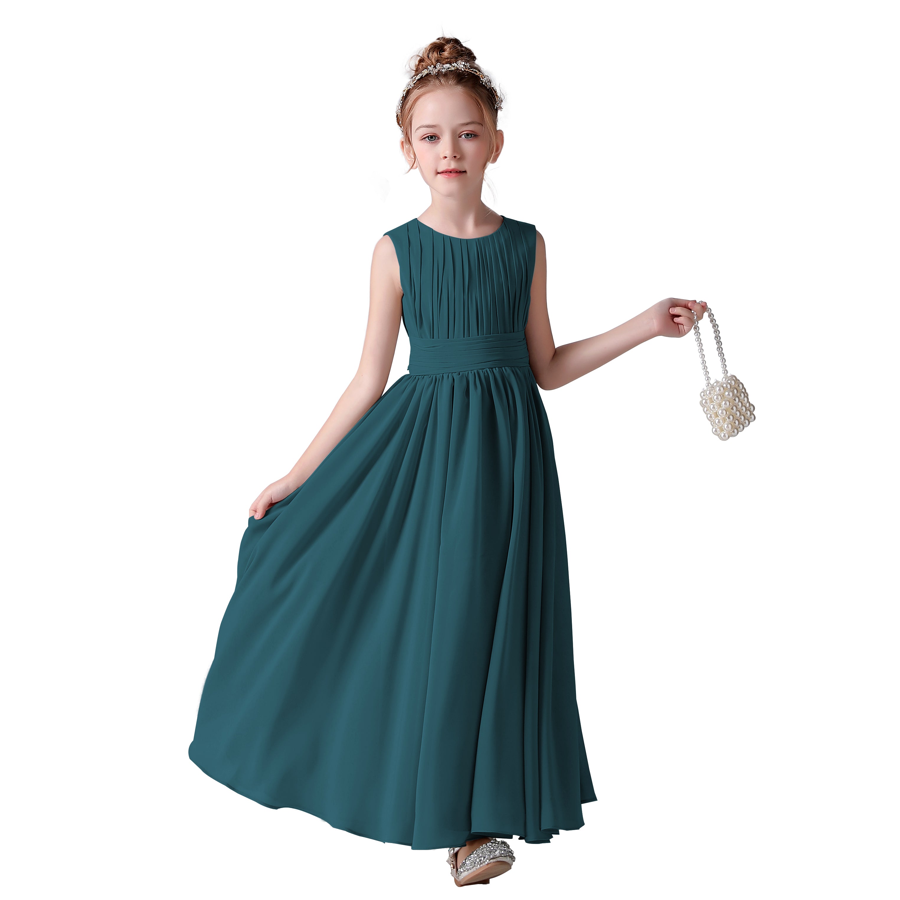 Dideyttawl Pleated Chiffon Flower Girl Dresses Sleeveless Wedding Guest Dress Simple Athenian Style A-Line Dresses for Special Occasion