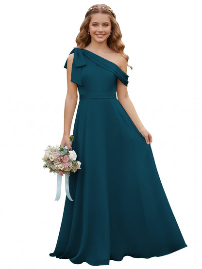 dideyttawl One Shoulder Junior Bridesmaid Dresses for Girls 4-16 Chiffon  A-Line Pageant Formal Party Ball Dress 2562