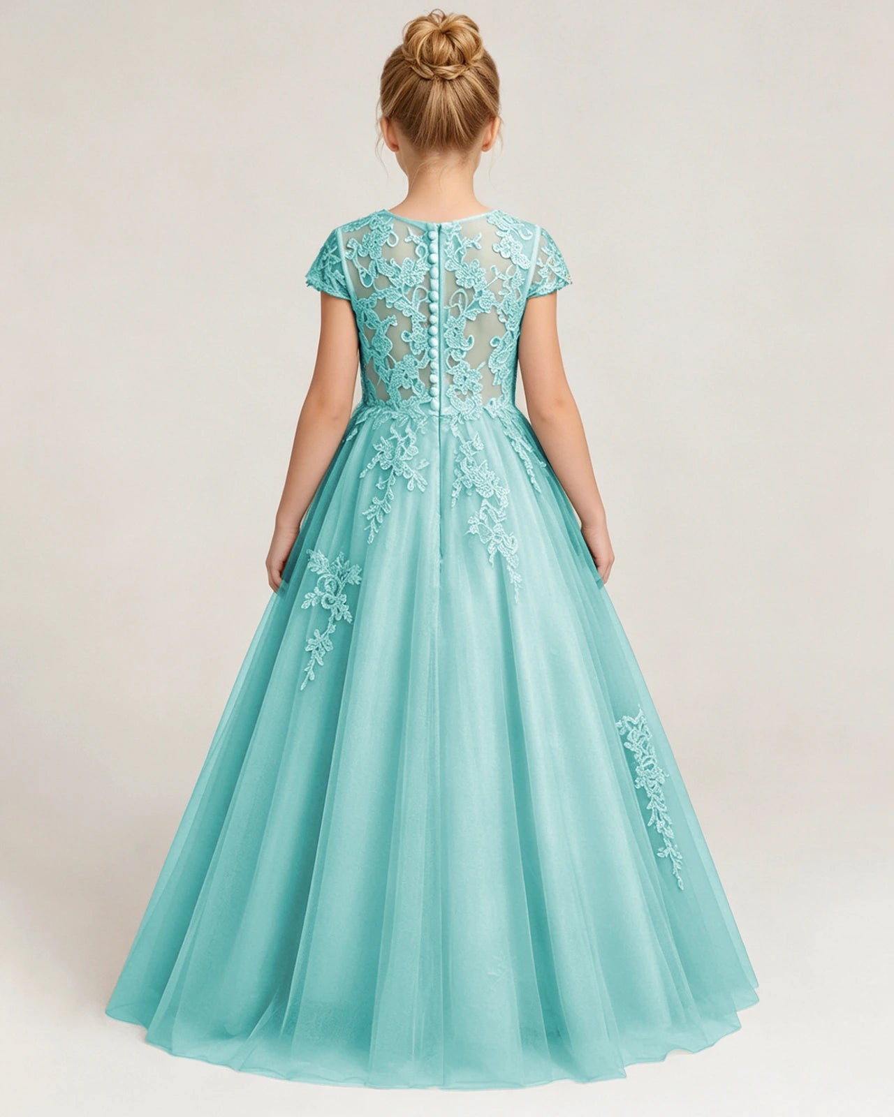Back Turquoise Lace Flower Girls Dress