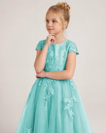 Detail Turquoise Lace Flower Girls Dress