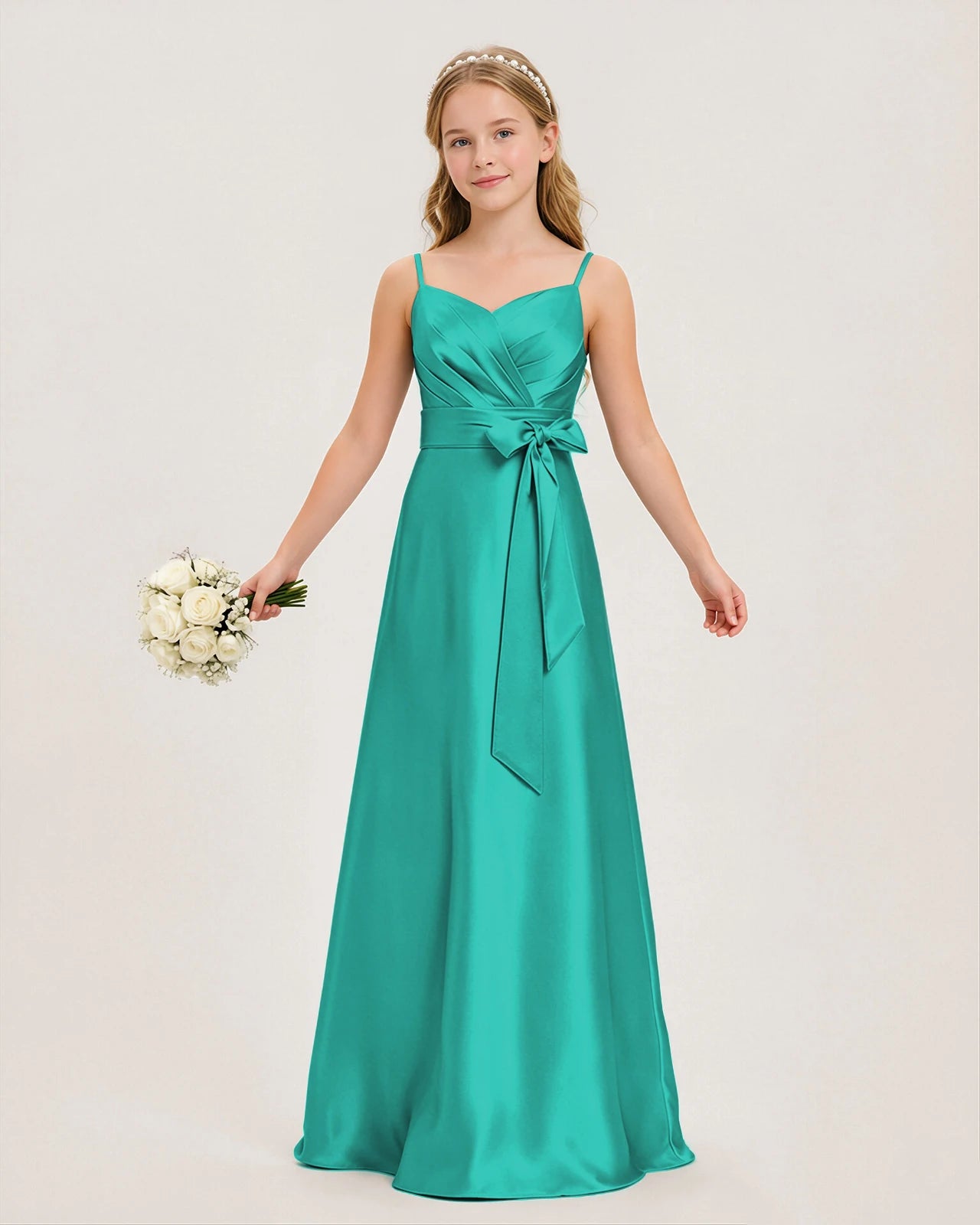 Junior Bridesmaid Dress for Girls | Pleated Satin Maxi Dress
