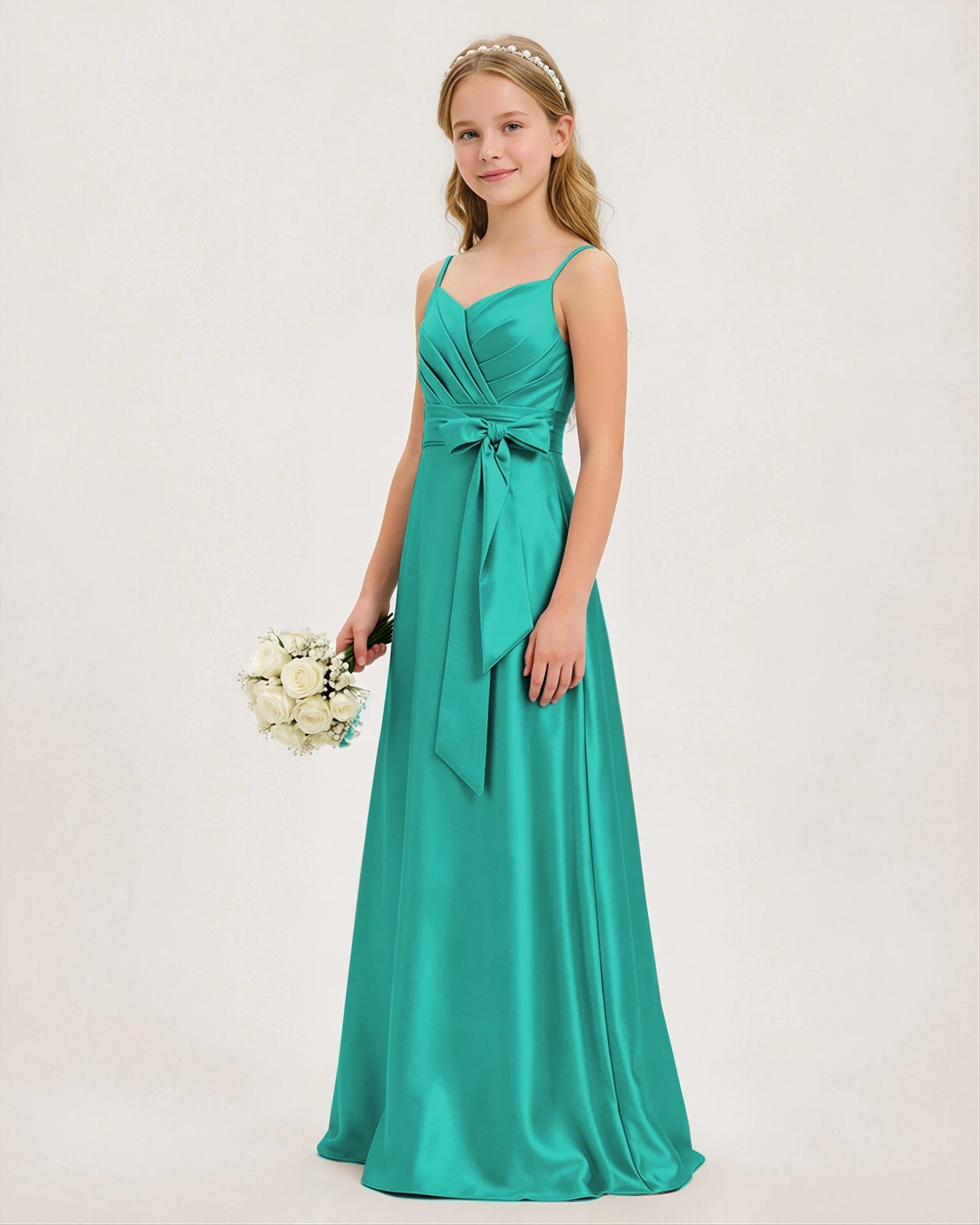 Junior Bridesmaid Dress for Girls | Pleated Satin Maxi Dress