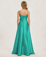 Turquoise Satin A-line Junior Bridesmaid Dress Back View