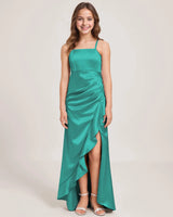Turquoise Satin A-line Girls Formal Dress Front View
