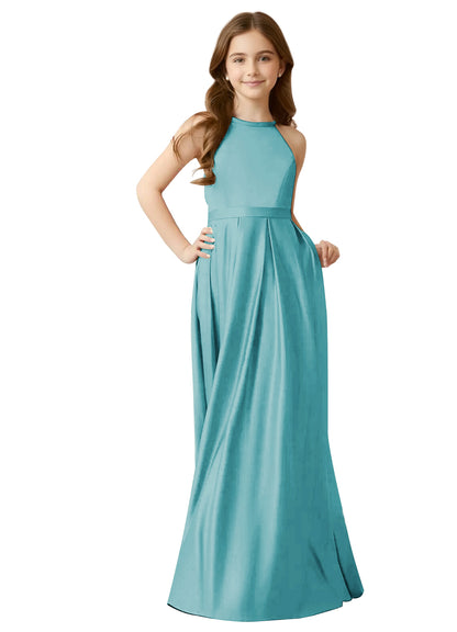 dideyttawl A-Line Junior Bridesmaid Dresses Halter Flower Girls Dress Satin Adjustable Straps Formal Gown 2532