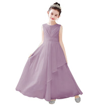 Dideyttawl White Junior Bridesmaid  Dress Chiffon Sleeveless Floor Length Gown