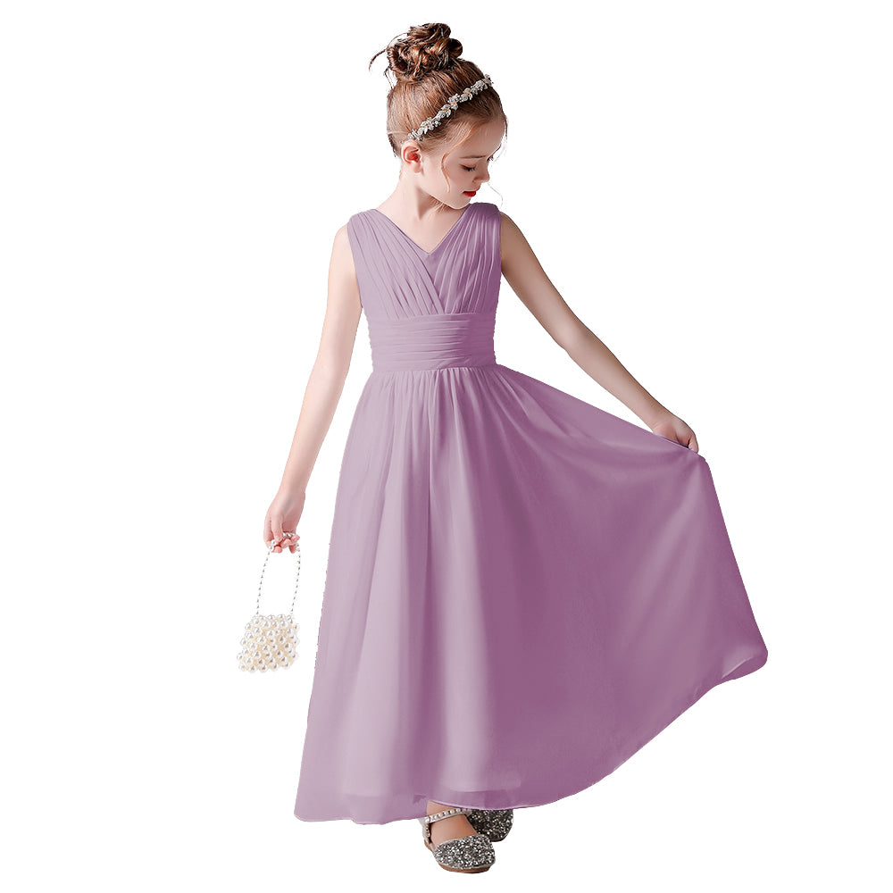 Dideyttawl Blush Pink Flower Girl Dress V Neck Sleeveless Floor-Length Dress
