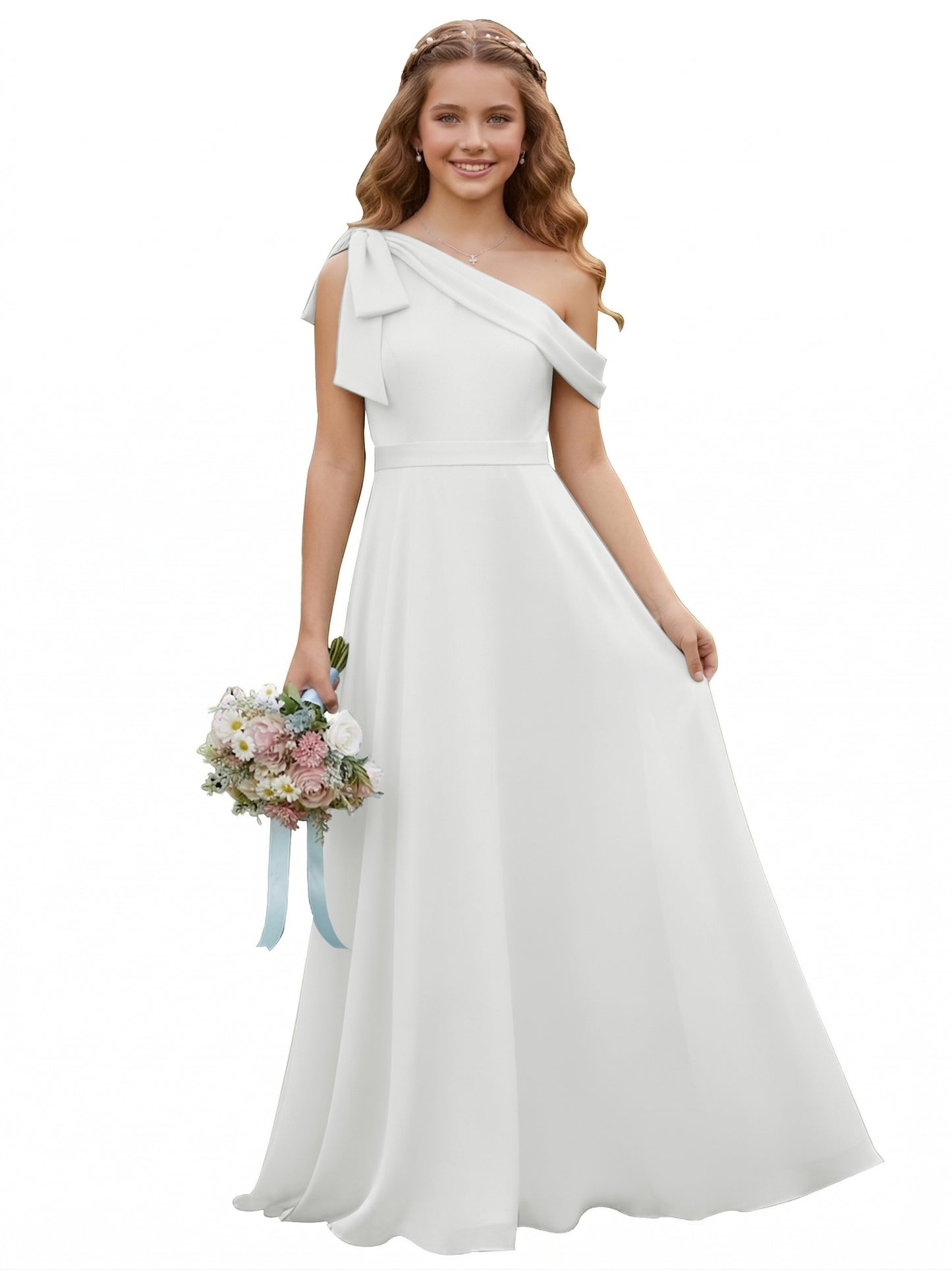dideyttawl One Shoulder Junior Bridesmaid Dresses for Girls 4-16 Chiffon  A-Line Pageant Formal Party Ball Dress 2562