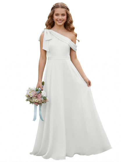 dideyttawl One Shoulder Junior Bridesmaid Dresses for Girls 4-16 Chiffon  A-Line Pageant Formal Party Ball Dress 2562