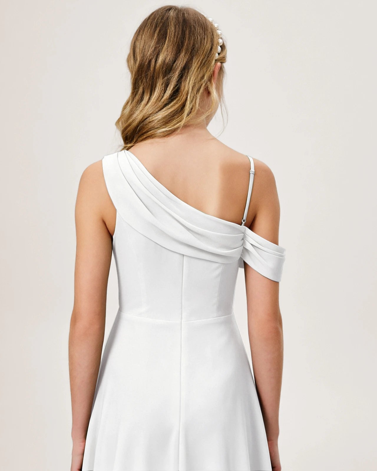White Satin A-line Junior Bridesmaid Dress Back View
