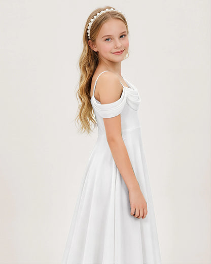 White Chiffon A-line Junior Bridesmaid Dress Side View