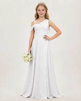 White Chiffon A-line Junior Bridesmaid Dress Front View