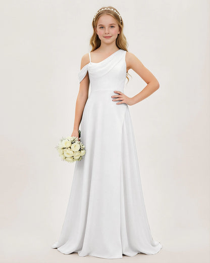 White Chiffon A-line Junior Bridesmaid Dress Front View
