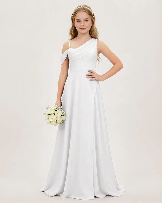 White Chiffon A-line Junior Bridesmaid Dress Front View
