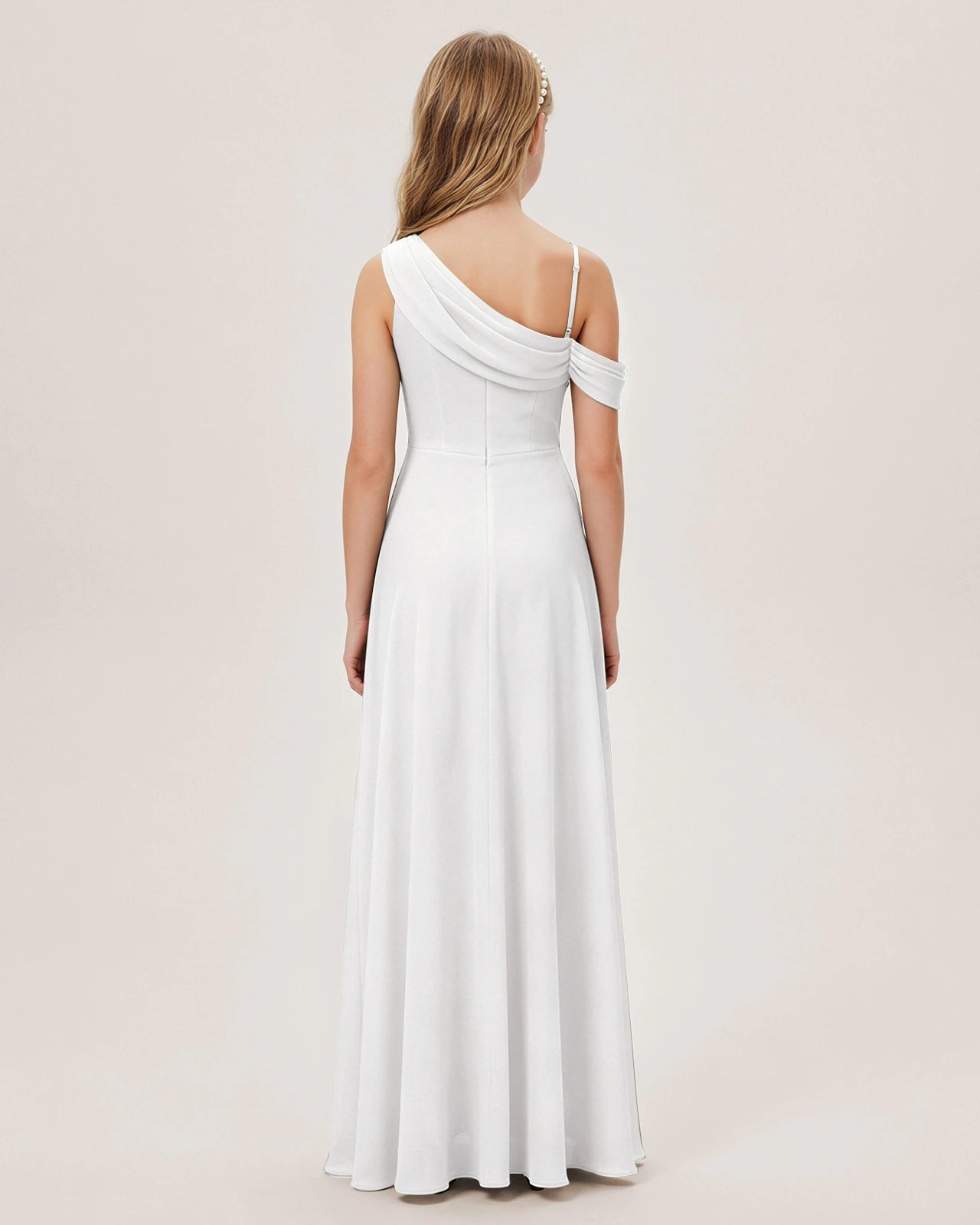 White Chiffon A-line Junior Bridesmaid Dress Back View