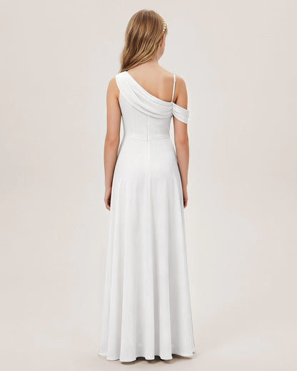 White Chiffon A-line Junior Bridesmaid Dress Back View
