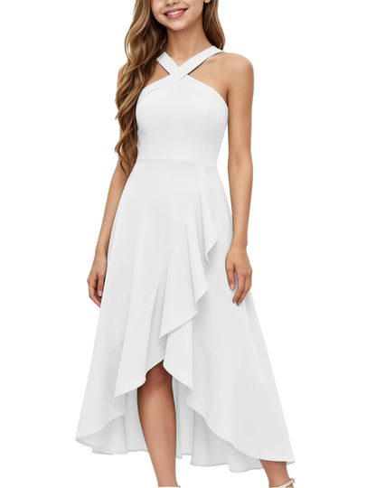 dideyttawl Halter Chiffon Junior Bridesmaid Dresses for Wedding A-Line High Low Flower Girls Formal Party Dress with Slit 2608