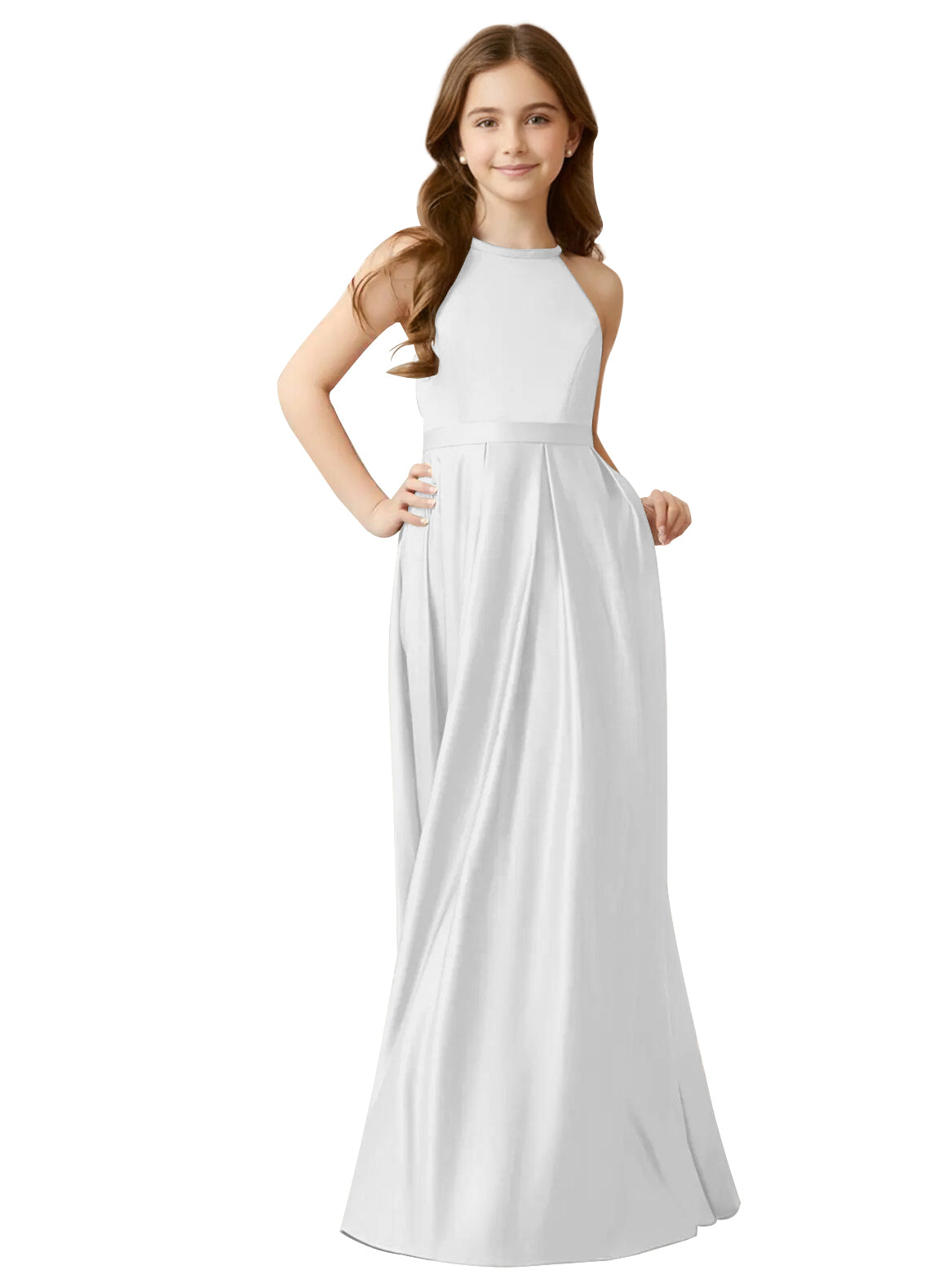 dideyttawl A-Line Junior Bridesmaid Dresses Halter Flower Girls Dress Satin Adjustable Straps Formal Gown 2532