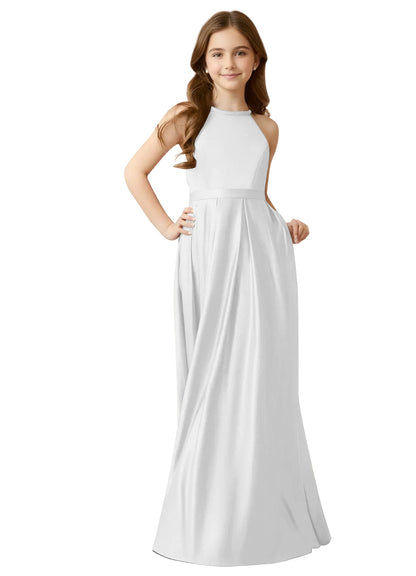 dideyttawl A-Line Junior Bridesmaid Dresses Halter Flower Girls Dress Satin Adjustable Straps Formal Gown 2532