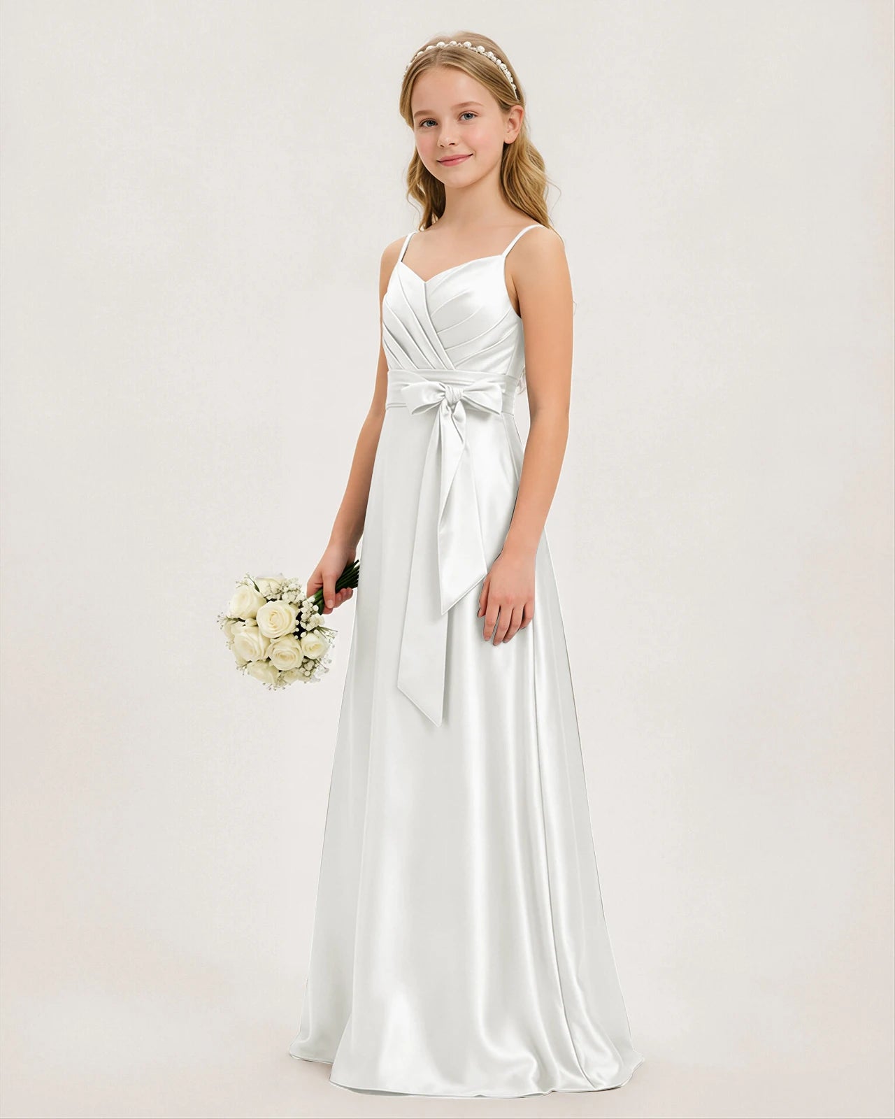 White Satin Junior Bridesmaid Dress