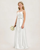 White Satin A-line Junior Bridesmaid Dress Front View