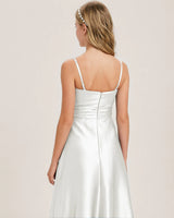 White Satin A-line Junior Bridesmaid Dress Back View
