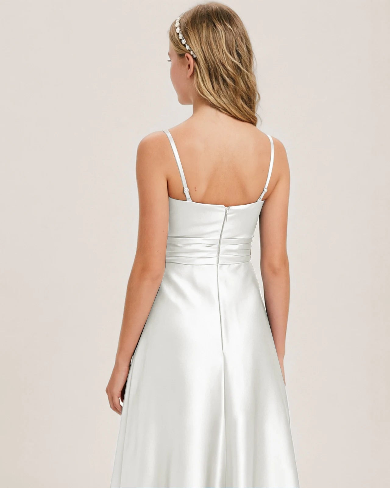 White Satin Junior Bridesmaid Dress