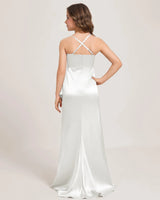 White Satin A-line Girls Formal Dress Back View