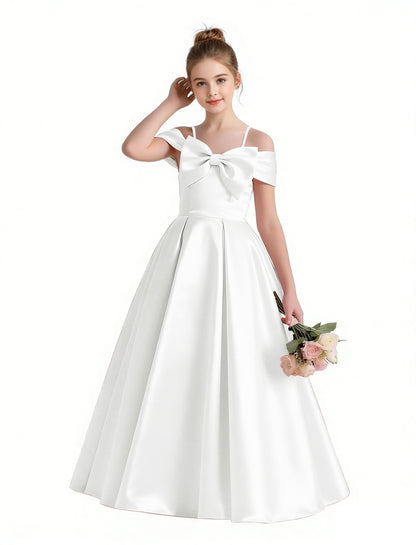 dideyttawl 2026 Off Shoulder Flower Girl Dress Big Bow Junior Bridesmaid Dress A-Line Sleeveless Prom Ball Gown 2790