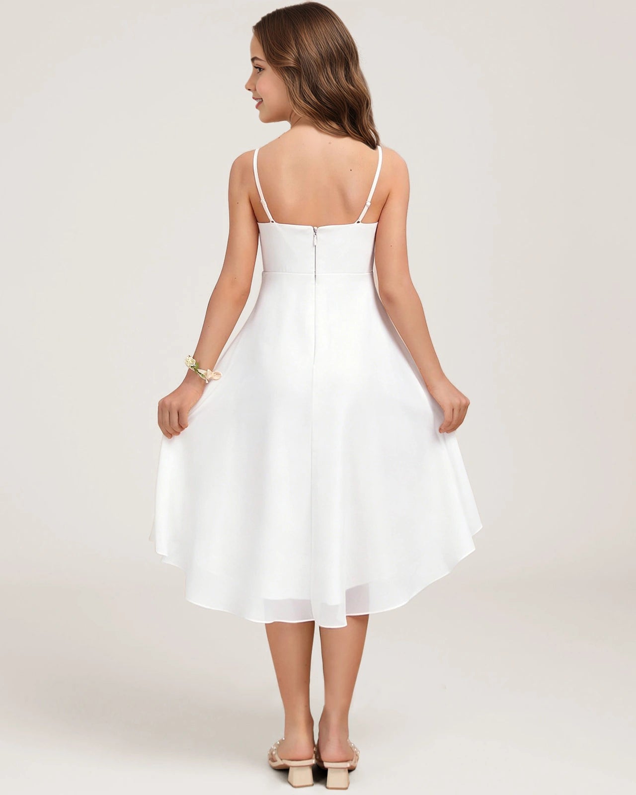 Back White Chiffon Junior Bridesmaid Dress
