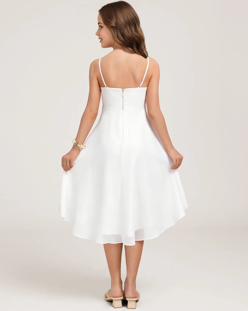White Chiffon A-line Junior Bridesmaid Dress Back View