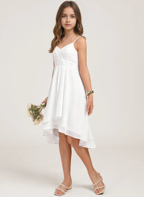 Side White Chiffon Junior Bridesmaid Dress