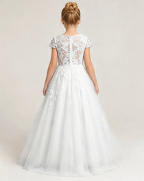 Back White Lace Flower Girls Dress