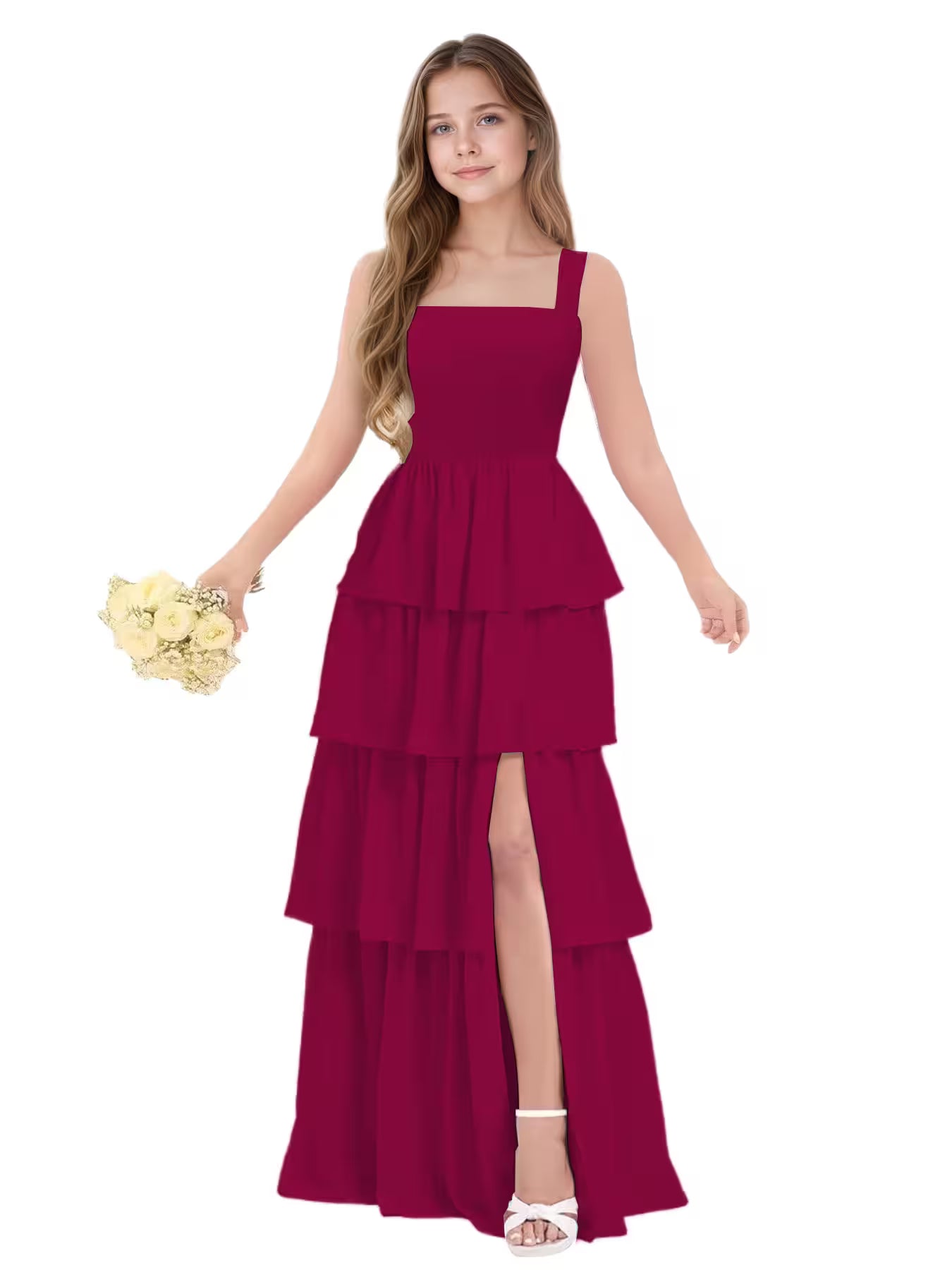 Wine Red Junior Bridesmaid Dress for Girls