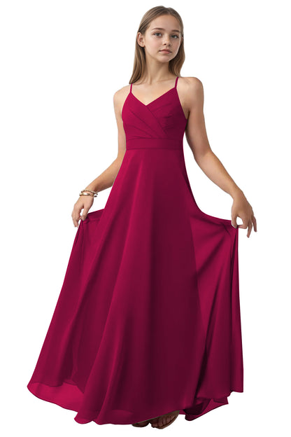 dideyttawl V-Neck Junior Bridesmaid Dress Spaghetti Straps Pleated Chiffon A-Line Flower Girl Dress 2510