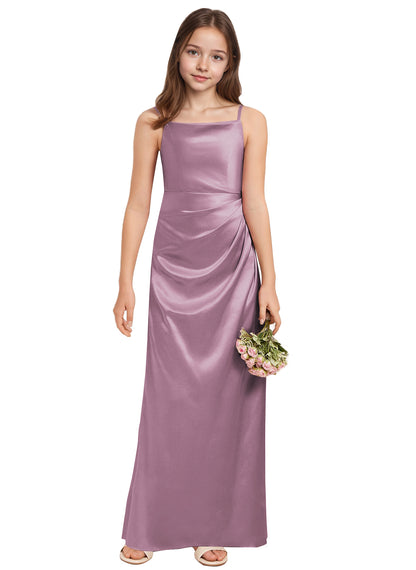 dideyttawl A-Line Junior Bridesmaid Dress Square Neck Pleated Stretch Satin Flower Girl Dress Sleeveless Formal Special Occasion Dress for Wedding 2520