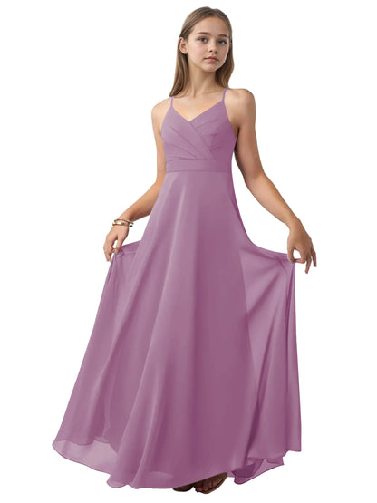 dideyttawl V-Neck Junior Bridesmaid Dress Spaghetti Straps Pleated Chiffon A-Line Flower Girl Dress 2510