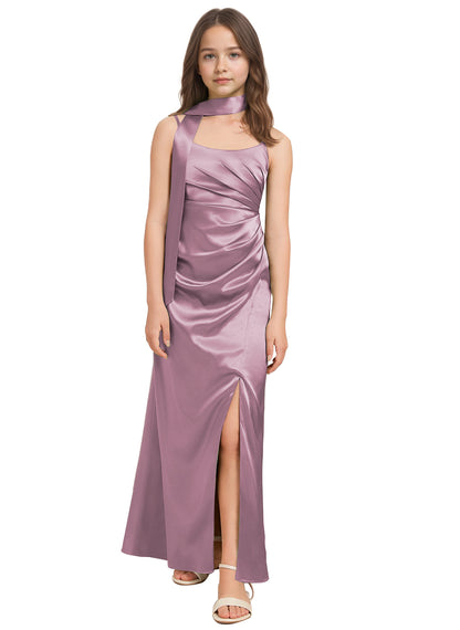 dideyttawl Satin Junior Bridesmaid Dress with Scarf for Girls 4-16 Silk Flower Girl Dress 2527