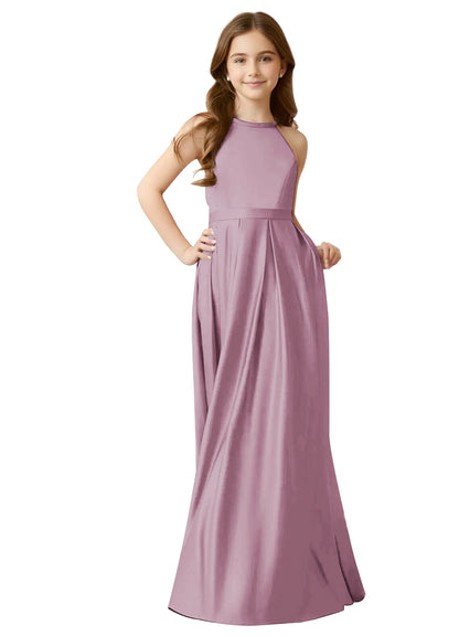 dideyttawl A-Line Junior Bridesmaid Dresses Halter Flower Girls Dress Satin Adjustable Straps Formal Gown 2532