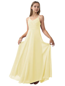 Dideyttawl Sage Green Junior Bridesmaid Dress Spaghetti Strap Chiffon A-Line Gown