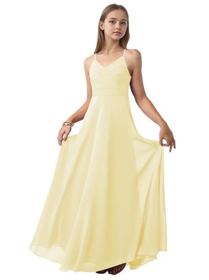 dideyttawl V-Neck Junior Bridesmaid Dress Spaghetti Straps Pleated Chiffon A-Line Flower Girl Dress 2510
