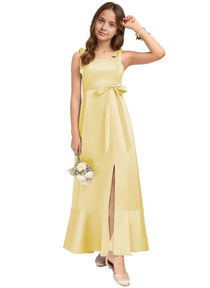 Dideyttawl Junior Bridesmaid Dresses with Slit  Satin Formal Gown for Girls 2529