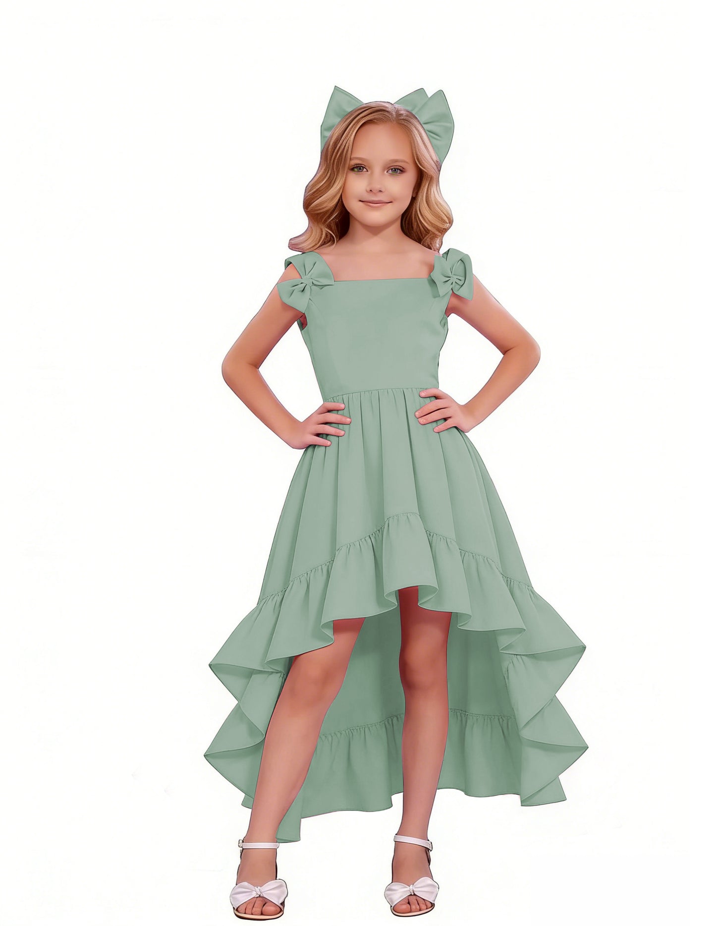 dideyttawl High-Low Junior Bridesmaid Dresses for Girls 4-16 Chiffon  A-Line Pageant Formal Party Ball Dress 2636