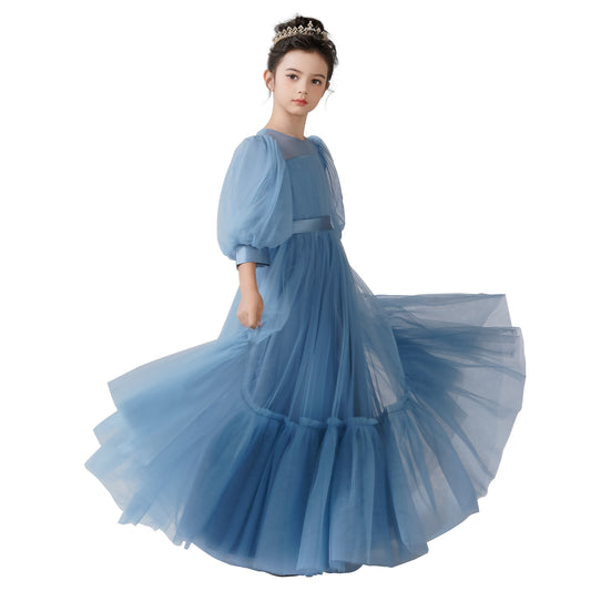 Dideyttawl Lining Communion Dress for Girls Full Length Tulle Flower Girl Dress for Wedding Formal Dresses Size 4-16