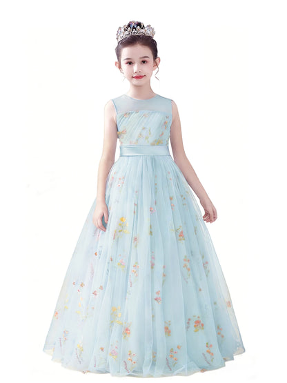 dideyttawl 2026 Fairy Dress for Girls Floral Tulle Flower Girl Dresses Long Sleeveless Jr Bridesmaid Prom Gown 2554