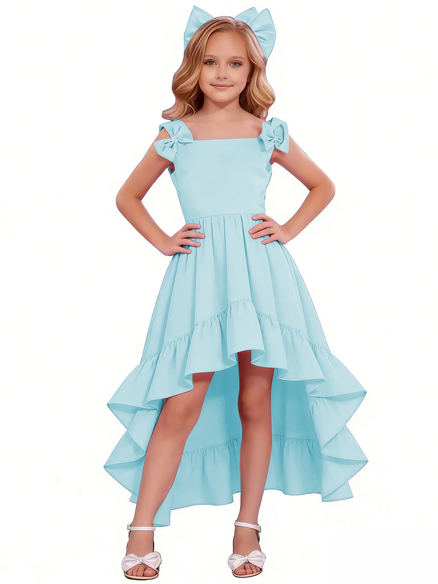 dideyttawl High-Low Junior Bridesmaid Dresses for Girls Chiffon  A-Line Pageant Ball Dress 2636