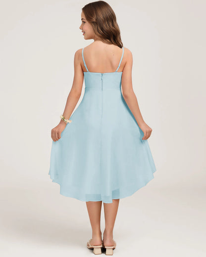 Back Baby Blue Chiffon Junior Bridesmaid Dress