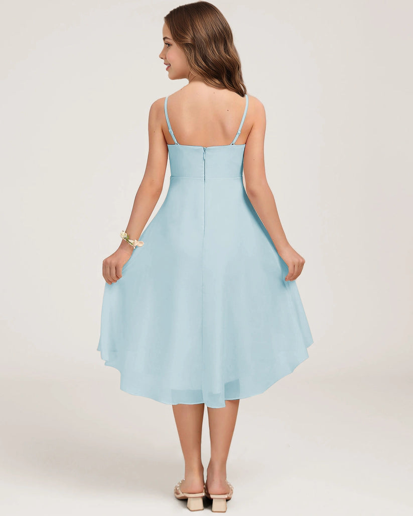 Baby Blue Chiffon A-line Junior Bridesmaid Dress Back View
