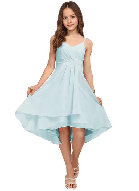 Chiffon Short Junior Bridesmaid Dresses Knee Length Sleeveless Flower Girl Dresses for 4-16 2504